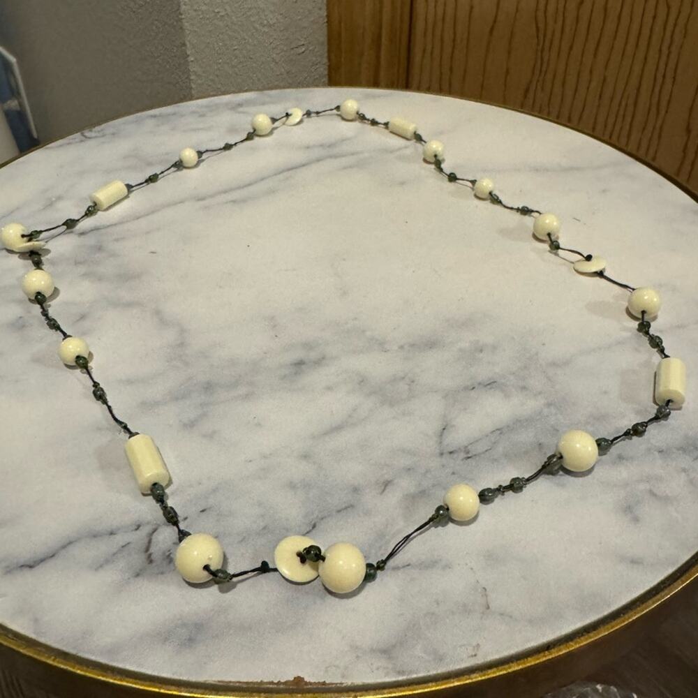 Cream and Green Beaded Necklace
